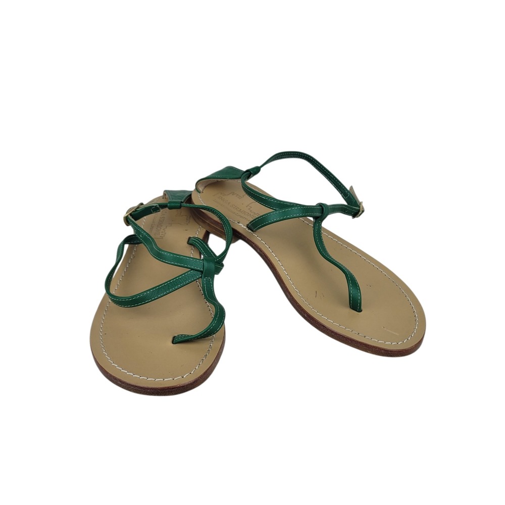 Inga Sirmione Green Leather Strappy Thong Sandals Made in Italy Womens 36